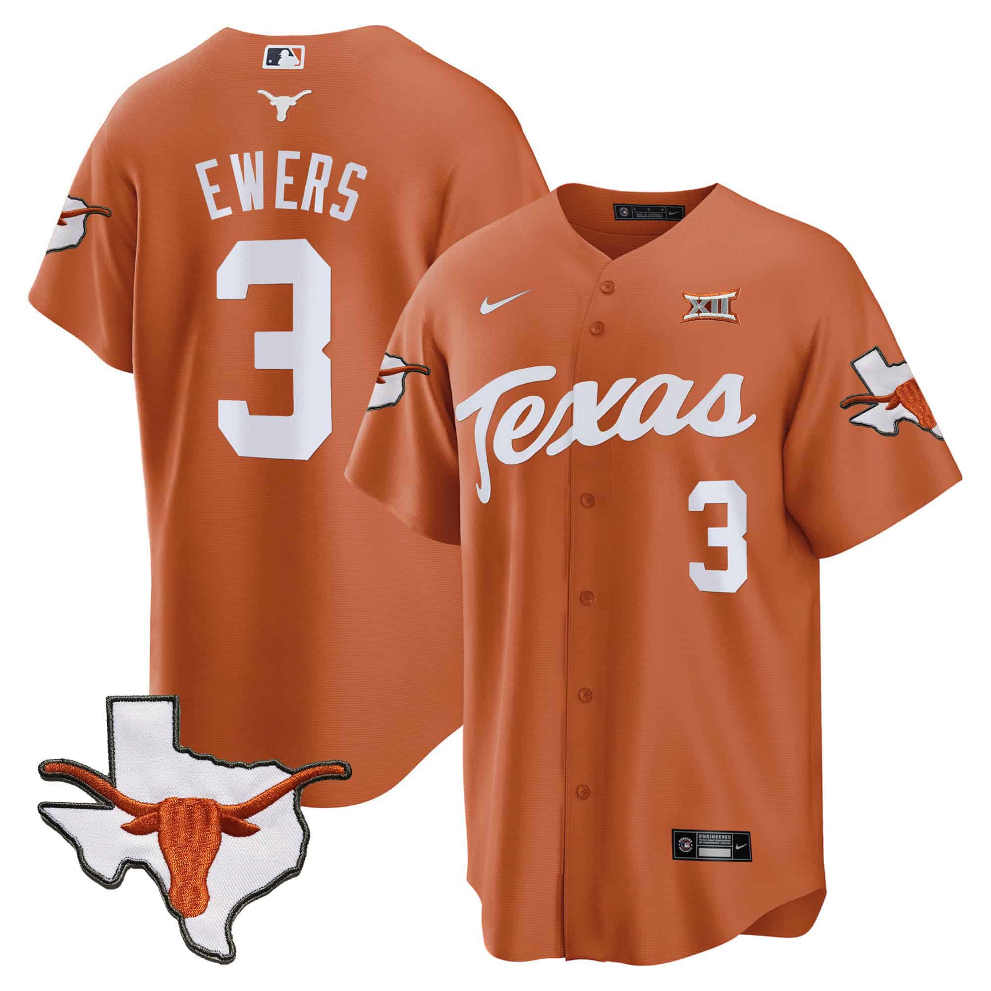 Men Texas Longhorns #3 Ewers Orange 2024 Baseball NCAA Jersey style 1->indianapolis colts->NFL Jersey